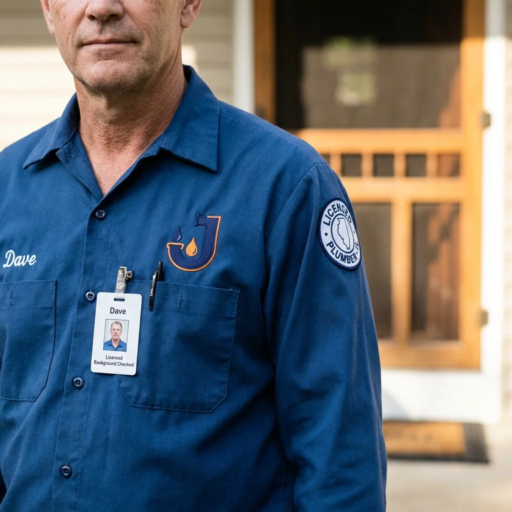 Licensed plumber showing ID badge in Texarkana, AR