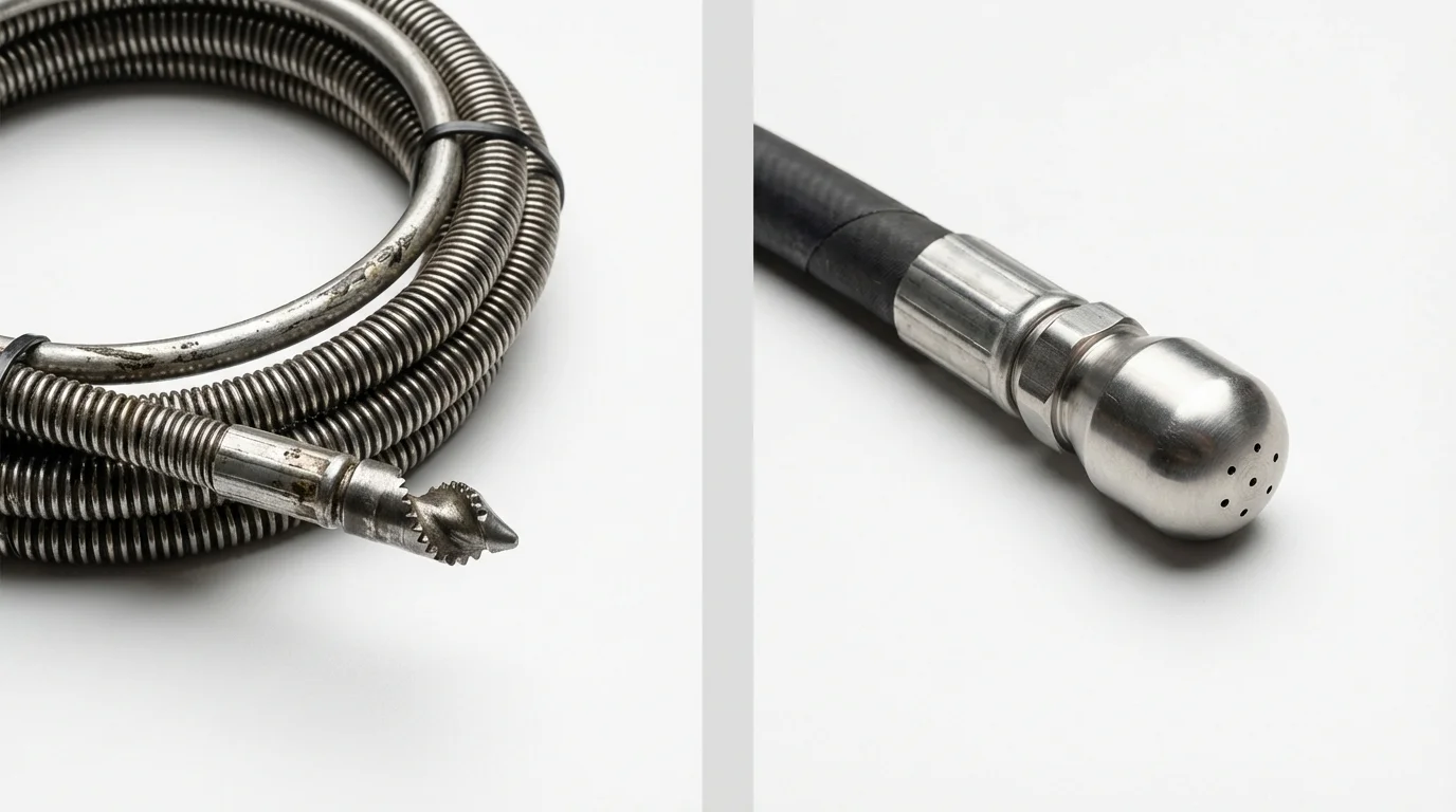 Drain snake cable and hydro jetting nozzle used for drain cleaning in Texarkana, AR