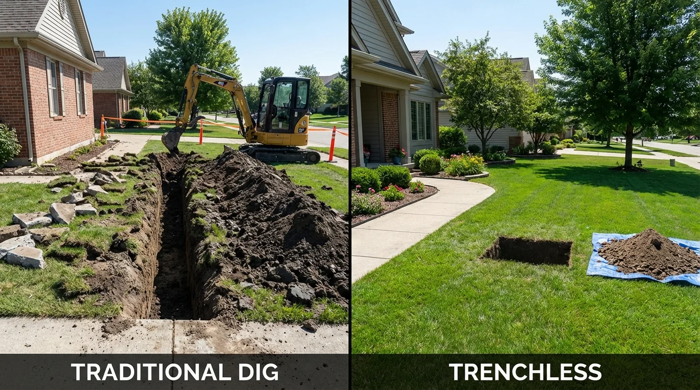 Trenchless sewer repair with minimal yard damage versus traditional excavation in Texarkana, AR
